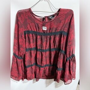 #3036-GNW Red and Black Paisley Blouse